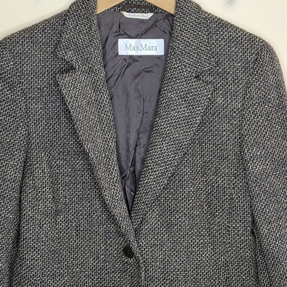Max Mara | Virgin Wool Herringbone Tweed Single Button Blazer Size US 8 - Picture 2 of 6